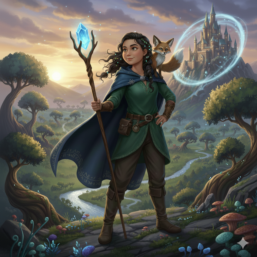 Princess Petra - a young adventurer with a magical staff and her fox companion