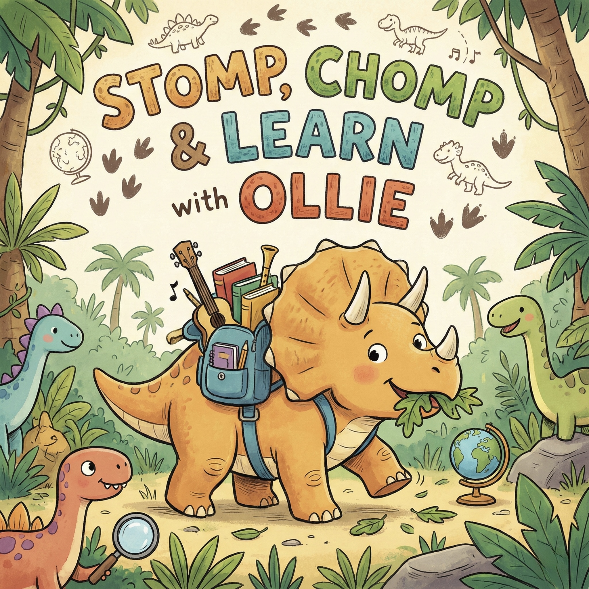Ollie the dinosaur - a friendly green dinosaur who loves to learn